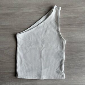 White One-Shoulder Ribbed Tank Top